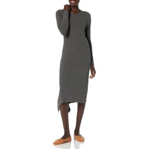Cable Stitch Women’s Handkerchief Hem Ribbed Dress – Crewneck Long Sleeve Bodycon Fitted Midi Sweater Dress(Charcoal)