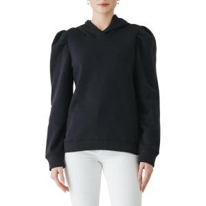 Cable Stitch Women’s Hooded Puff Shoulder Sweatshirt(Black)