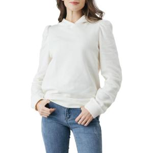 Cable Stitch Women’s Hooded Puff Shoulder Sweatshirt(Ivory)