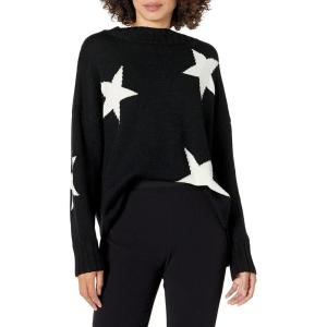 Cable Stitch Women’s Intarsia Sweater – Star, Lightning Bolt, Heart Graphics Long Sleeve Crewneck Pullover Top(Black/White Star)