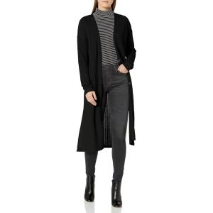 Cable Stitch Women’s Lightweight V-Neck Cardigan – Button Front Rib-Knit Midi Length Sweater Cover-up Duster(Black)