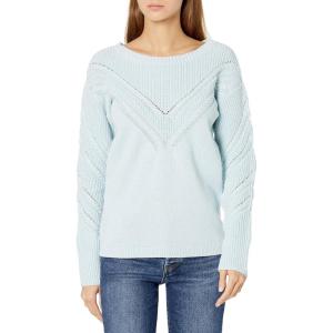 Cable Stitch Women’s Long Sleeve Chevron Cable Sweater – Crewneck Drop Shoulder Pointelle Cotton Solid Pullover Top(Powder Blue)