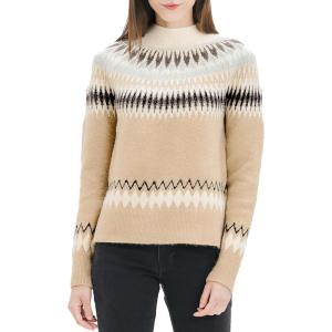 Cable Stitch Women’s Long Sleeve Nordic Fair Isle Turtleneck Pullover Sweater Top(Multi-camel)