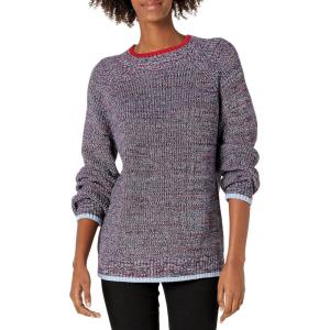 Cable Stitch Women’s Marled Raglan Crewneck Sweater – Fisherman Stitch Contrast Tipping Long Sleeve Pullover Knit Top(Marled Navy)