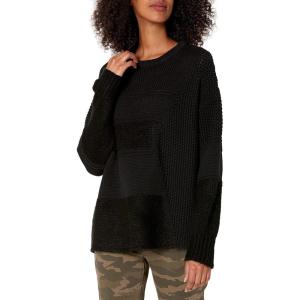 Cable Stitch Women’s Mixed Stitch Long-Sleeve Oversized Sweater – Soft Crewneck Slouchy Casual Pullover Top(Black)