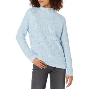 Cable Stitch Women’s Mixed Stitch Turtleneck Sweater – Mock Neck Fringe Raglan Long Sleeve Pullover Solid Color Top(Light Blue)