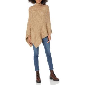 Cable Stitch Women’s Mock Neck Cable Poncho – Solid Color Oversized Sweater Knit Cape Cover-up Top(Camel)