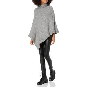Cable Stitch Women’s Mock Neck Cable Poncho – Solid Color Oversized Sweater Knit Cape Cover-up Top(Heather Grey)