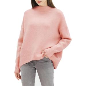 Cable Stitch Women’s Mock Neck Cozy Sweater – Oversized Soft Long Sleeve Drop Shoulder High Low Hem Slouchy Pullover Top(Camille)