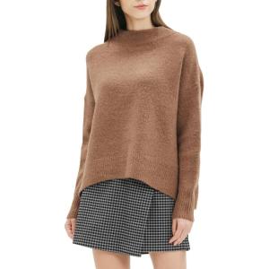 Cable Stitch Women’s Mock Neck Cozy Sweater – Oversized Soft Long Sleeve Drop Shoulder High Low Hem Slouchy Pullover Top(Caramel)