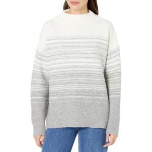 Cable Stitch Women’s Mock Neck Cozy Sweater – Oversized Soft Long Sleeve Drop Shoulder High Low Hem Slouchy Pullover Top(Ivory/Grey)