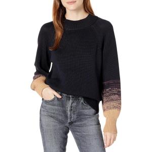 Cable Stitch Women’s Ombre Sleeve Sweater – Crewneck Raglan Lantern Long Sleeve Colorblock Striped Pullover Knit Top(Navy)