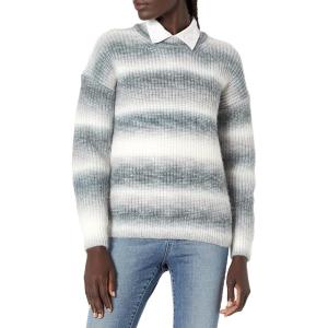 Cable Stitch Women’s Ombre Space-Dyed Crewneck Sweater – Long Sleeve Color Block Rainbow Striped Pullover Top(Black Ombre)