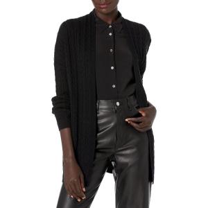 Cable Stitch Women’s Open Front Cable Cardigan – Long Sleeve Lightweight Sweater Knit Cover-Up(Black)