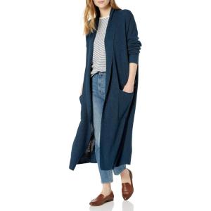 Cable Stitch Women’s Open Placket Long Cardigan – Open Front Long Sleeve Sweater Coat with Pockets(Heather Blue)