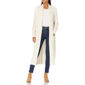 Cable Stitch Women’s Open Placket Long Cardigan – Open Front Long Sleeve Sweater Coat with Pockets(Ivory)