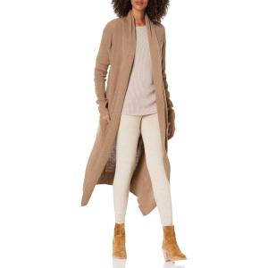 Cable Stitch Women’s Open Placket Long Cardigan – Open Front Long Sleeve Sweater Coat with Pockets(Taupe)