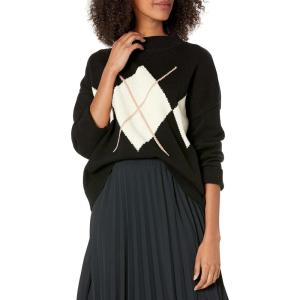 Cable Stitch Women’s Oversized Argyle Intarsia Sweater – Mock Neck Long Sleeve Drop Shoulder Pullover Knit Top