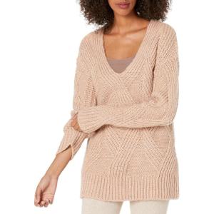 Cable Stitch Women’s Oversized Argyle Tunic Sweater – V-Neck Drop Shoulder Long Sleeve Loose Pullover Top(Dusty Rose)