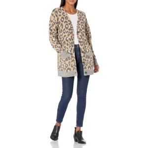 Cable Stitch Women’s Oversized Button Front Leopard Plaid Print Sweater Cardigan with Pockets - V-Neck Jacquard Coatigan(Multi Taupe)