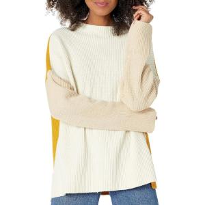 Cable Stitch Women’s Oversized Colorblock Sweater – Mock Neck Rib-Knit Drop Shoulder Long Sleeve Pullover Top(Cream / Sand / Marigold)