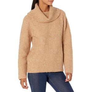 Cable Stitch Women’s Oversized Cozy Boucle Cowl Neck Sweater – Long Sleeve Waffle Knit Turtleneck Pullover Top(Camel)