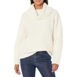 Cable Stitch Women’s Oversized Cozy Boucle Cowl Neck Sweater – Long Sleeve Waffle Knit Turtleneck Pullover Top(Ivory)