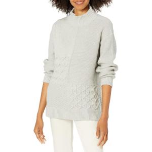 Cable Stitch Women’s Oversized Mixed Cable Sweater – Mock Turtleneck Long Sleeve Drop Shoulder Patch Knit Pullover Top(Heather Grey)