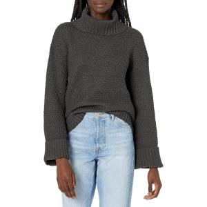 Cable Stitch Women’s Oversized Rib-Cuffed Wide Sleeve Turtleneck Sweater – Long Sleeve Drop Shoulder Pullover Top(Charcoal)
