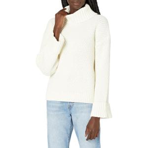 Cable Stitch Women’s Oversized Rib-Cuffed Wide Sleeve Turtleneck Sweater – Long Sleeve Drop Shoulder Pullover Top(Ivory)