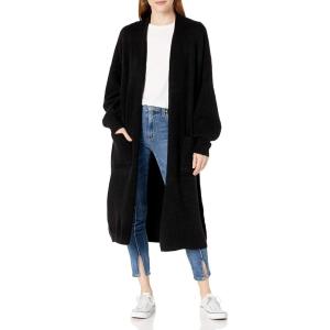 Cable Stitch Women’s Patch Pocket Long Maxi Cardigan – Open Front Long Blouson Sleeve Oversized Coatigan Sweater Cover-Up(Black)