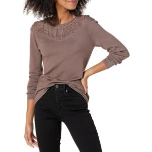 Cable Stitch Women’s Pointelle Inset Sweater – Long Sleeve Crewneck Lace Crochet Knit Pullover Top(Ash Brown)
