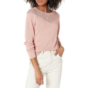 Cable Stitch Women’s Pointelle Inset Sweater – Long Sleeve Crewneck Lace Crochet Knit Pullover Top(Dusty Pink)