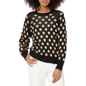 Cable Stitch Women’s Polka Dot/Checkered Pattern Sweater – Raglan Long Sleeve Crewneck Pullover Top(Black/Caramel)