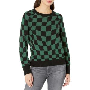 Cable Stitch Women’s Polka Dot/Checkered Pattern Sweater – Raglan Long Sleeve Crewneck Pullover Top(Black/Green)