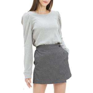 Cable Stitch Women’s Puff Shoulder Sweatshirt Top(Heather Grey)