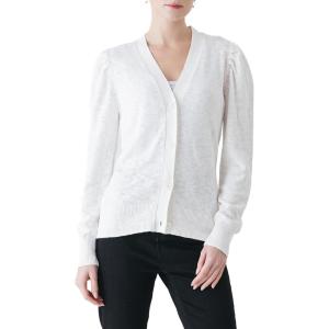 Cable Stitch Women’s Puff Sleeve Lightweight Cardigan – V-Neck Long Sleeve Button Front Solid Color Sweater(Ivory)