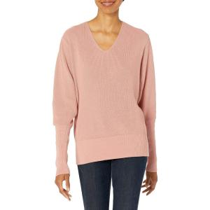 Cable Stitch Women’s Puff Sleeve V-Neck Sweater – Lightweight Pleated Blouson Long Sleeve Pullover Top(Rose)