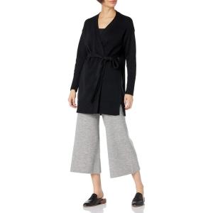 Cable Stitch Women’s Relaxed Fit Belt Robe Cardigan – Open Front Long Sleeve Lounge Wrap Knit Cover-Up Sweater Coatigan(Black)