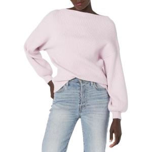 Cable Stitch Women’s Ribbed Blouson Sleeve Sweater – Boat Neck Long Sleeve Drop Shoulder Solid Color Pullover Knit Top(Lilac Pink)