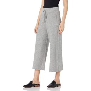 Cable Stitch Women’s Ribbed Drawstring Wide Leg Patch Pocket Pant – Cropped Cozy Lounge Bottoms for Home and Travel(Heather Grey)