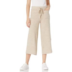 Cable Stitch Women’s Ribbed Drawstring Wide Leg Patch Pocket Pant – Cropped Cozy Lounge Bottoms for Home and Travel(Oatmeal)