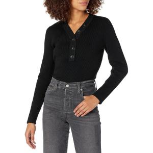 Cable Stitch Women’s Ribbed V-Neck Henley Sweater – Long Sleeve Pullover Basic Layering Top(Black)