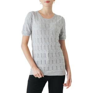 Cable Stitch Women’s Ripple Stitch Short Sleeve Sweater – Crewneck Pointelle Knit Cotton Pullover Top(Light Heather Grey)
