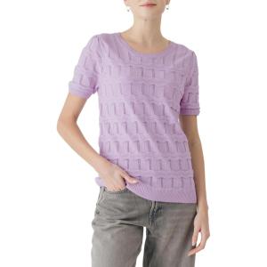 Cable Stitch Women’s Ripple Stitch Short Sleeve Sweater – Crewneck Pointelle Knit Cotton Pullover Top(Lilac)