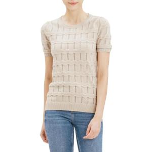 Cable Stitch Women’s Ripple Stitch Short Sleeve Sweater – Crewneck Pointelle Knit Cotton Pullover Top(Taupe)