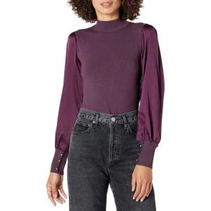 Cable Stitch Women’s Satin-Sleeve Sweater Top – Mock Neck Contrast Long Sleeve Pullover Top(Aubergine)