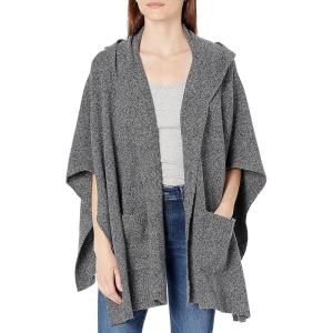 Cable Stitch Women’s Soft Hooded Cape Poncho – Open Front Oversized Wrap Shawl Pullover Sweater with Pockets(Marled Grey)