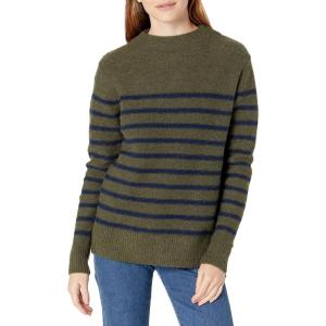 Cable Stitch Women’s Striped Mock Neck Cozy Sweater – Soft Long Sleeve Sailor Nautical Style Pullover Knit Top(Olive)