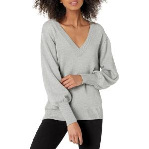 Cable Stitch Women’s Textured Back Cotton Sweater – Long Lantern Sleeve V-Neck Solid Color Pullover Knit Top(Light Heather Grey)